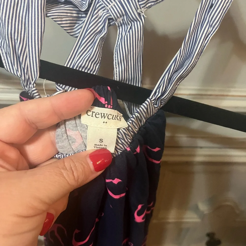 Crewcuts Navy Dress with Pink Highlights and Striped Straps- nautical anchor
